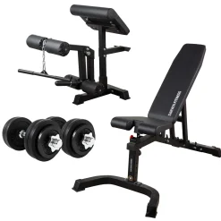 Darwin Hantelbank FB90 und 2 Kurzhanteln 15 kg